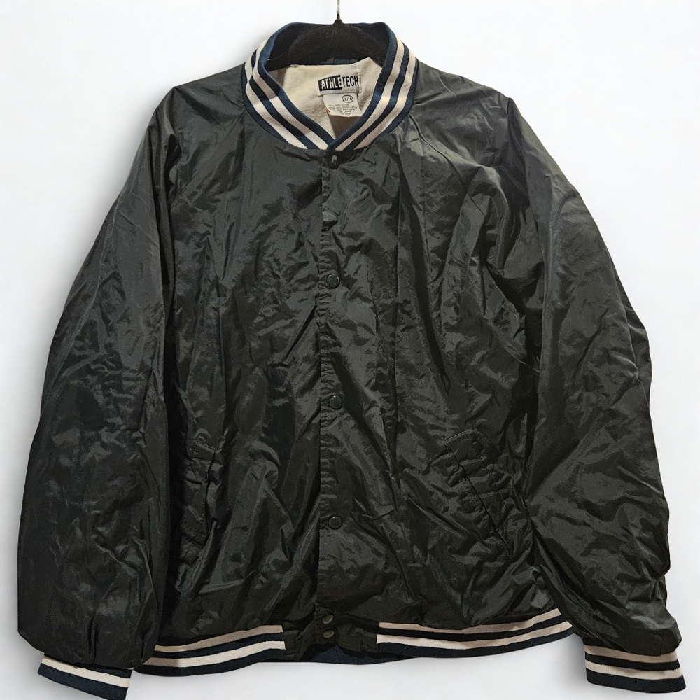 Athletech Dark Green Varsity Jacket with Striped Collar